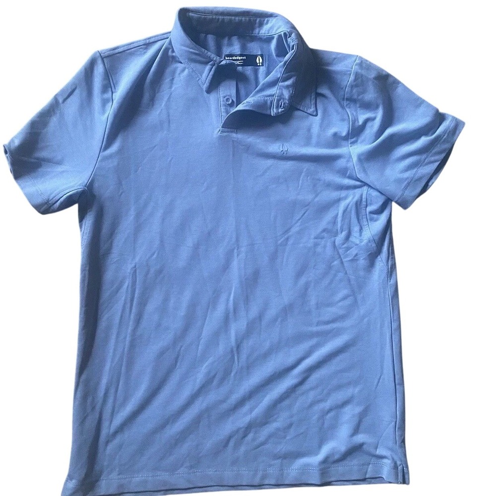Bearded Goat Mens Medium Light Blue Short Sleeve Performance Polo Shirt Stretch